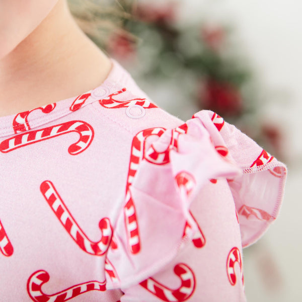 Candy Cane Lane Long Sleeve Ruffle Romper - Pink