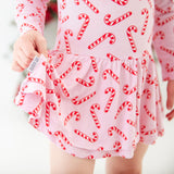 Candy Cane Lane Long Sleeve Ruffle Romper - Pink