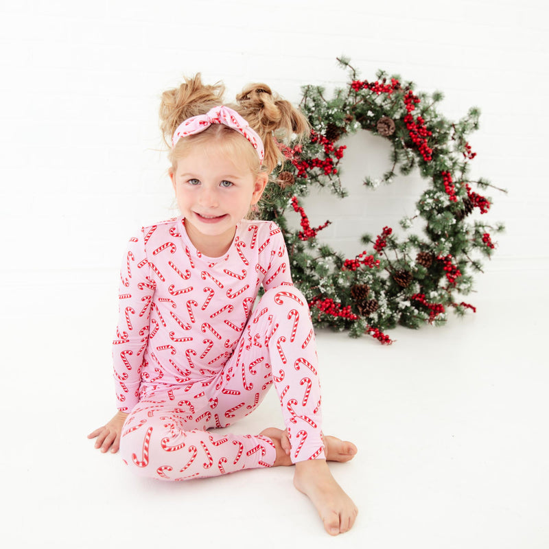 Candy Cane Lane Two Piece Pajamas Set - Pink