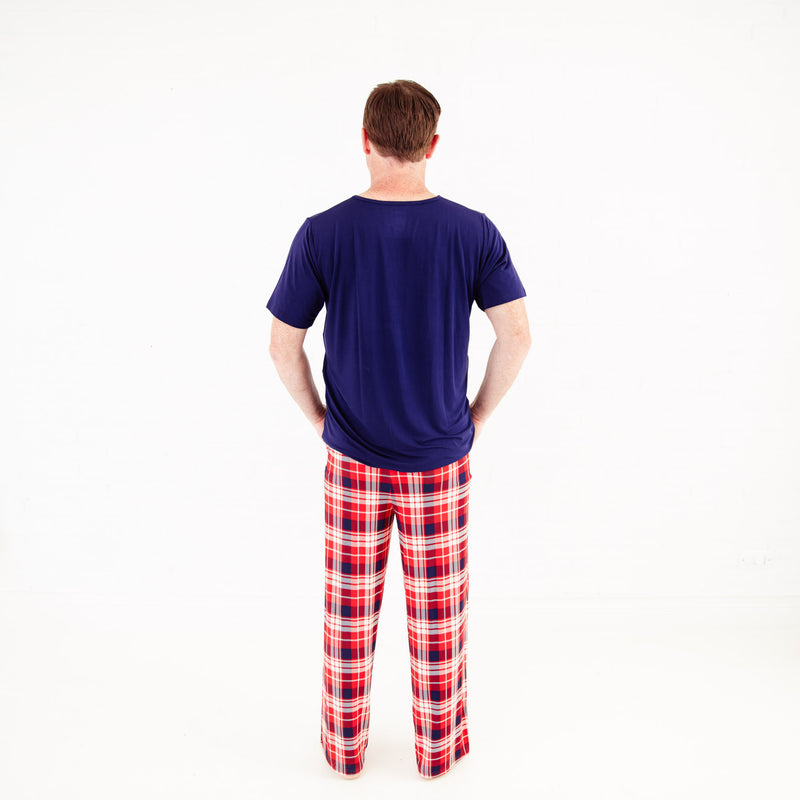 Man wearing Holiday bamboo pajamas. 