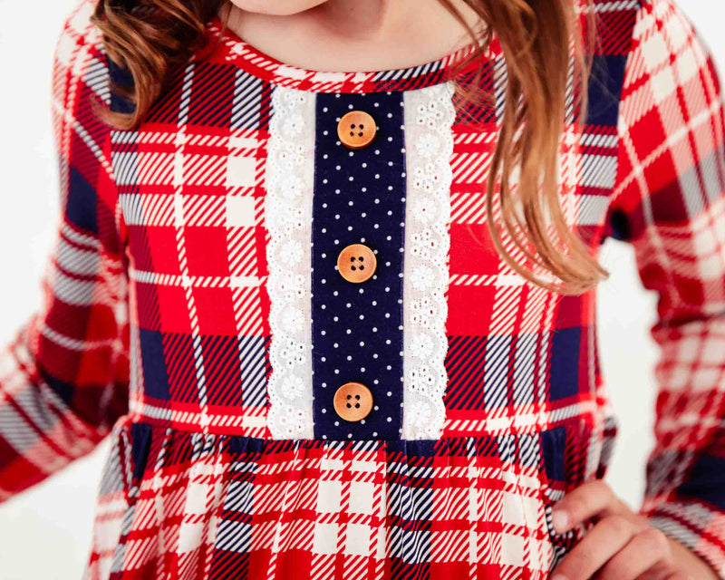 Close-up of details on a Holiday dress. 