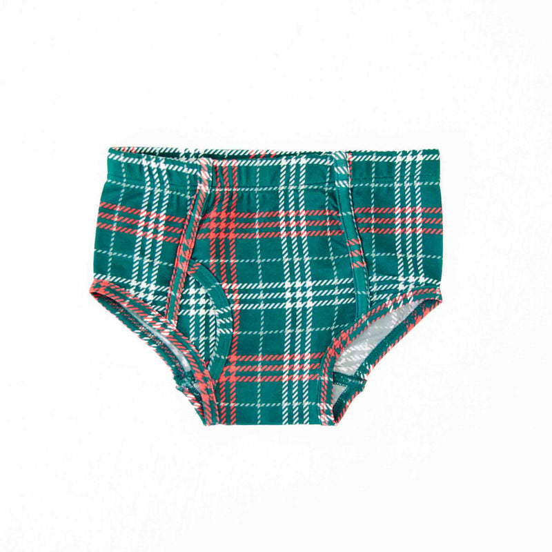 Boys Green and red plaid underwear.