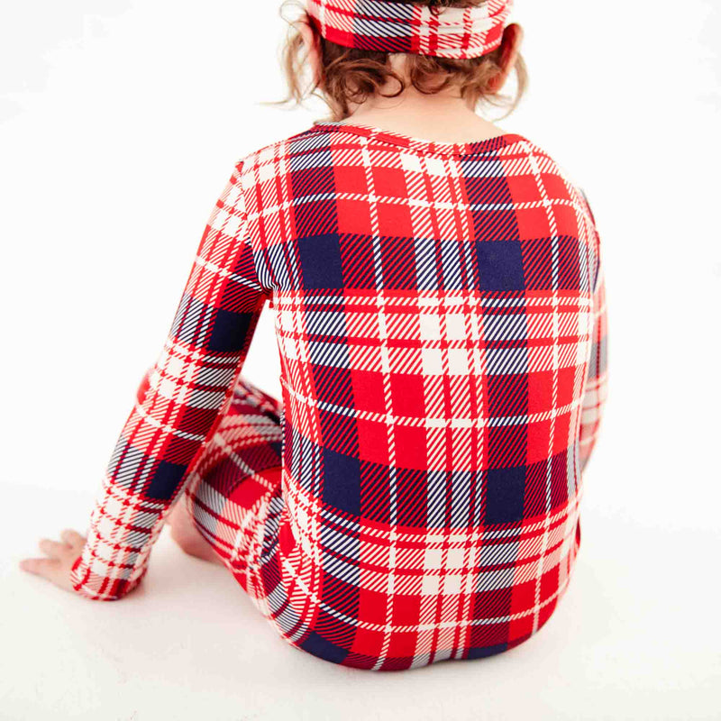 Back of Red Plaid print pajamas. 