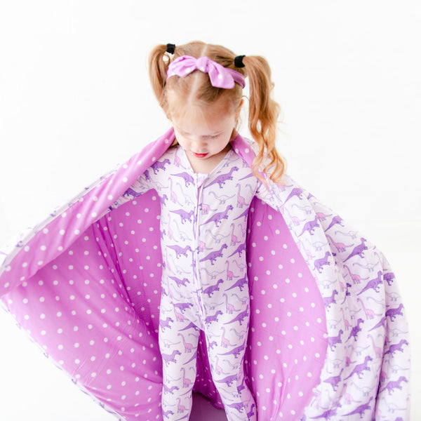 Purple/Pink Dinos Quilted Children's Bamboo Blanket - DROPS APRIL 3RD