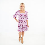 Coming Up Roses Women's 3/4 Sleeve Tiered Smocked Dress