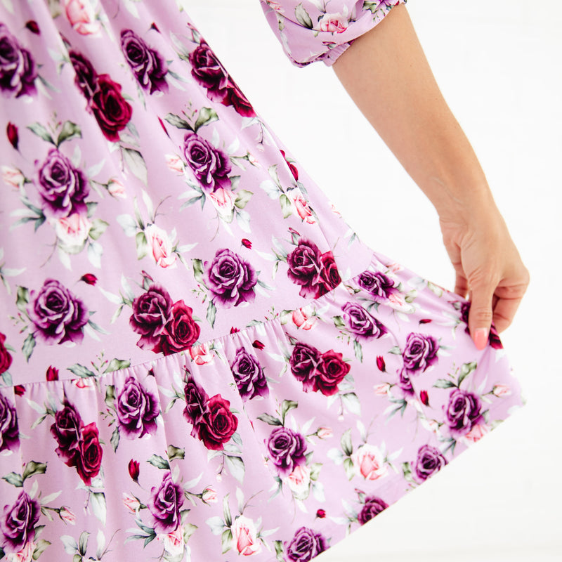 Floral bamboo dress. Violet roses bamboo dress. Mommy and me matching bamboo loungewear