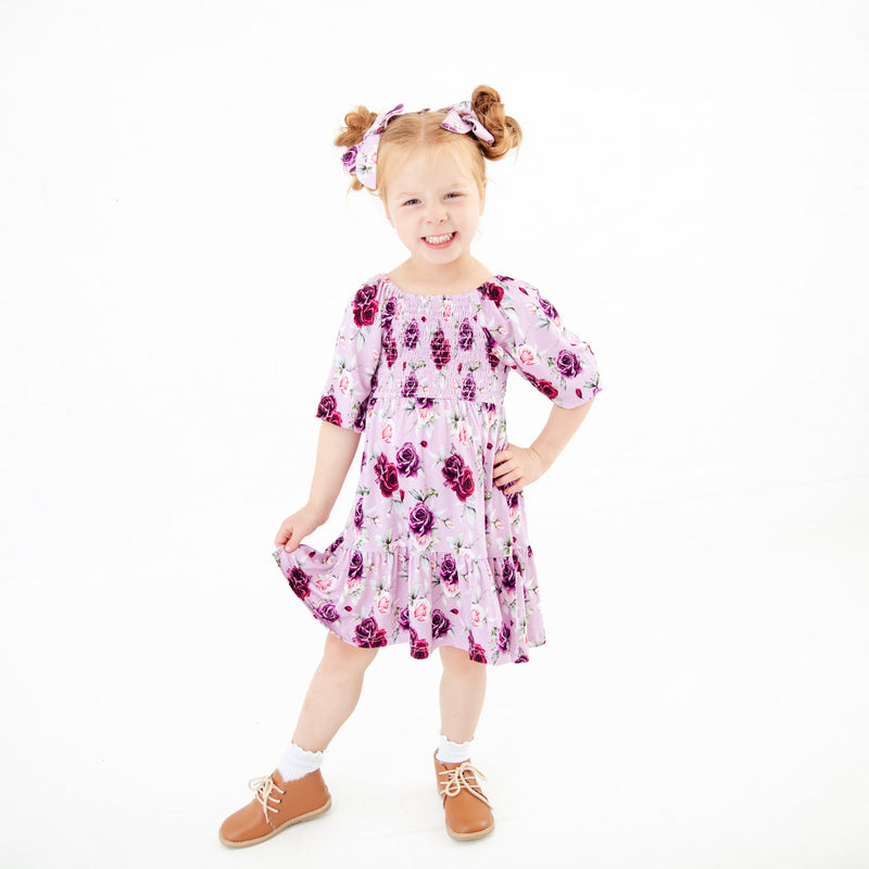 Coming Up Roses 3/4 Sleeve Tiered Smocked Dress