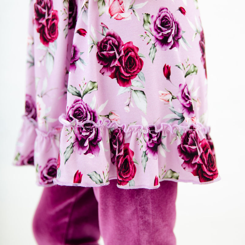 Coming Up Roses Ruffle Tunic and Velvet Pants Set