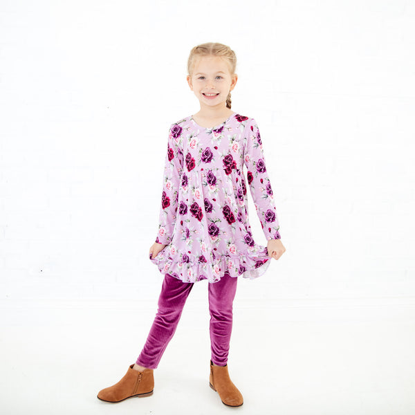 Coming Up Roses Ruffle Tunic and Velvet Pants Set