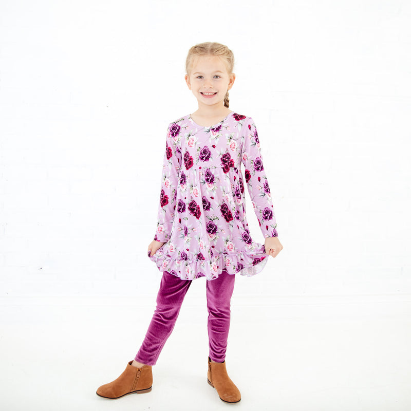 Coming Up Roses Ruffle Tunic and Velvet Pants Set