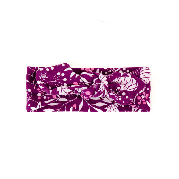 Purple floral bamboo knot headband.