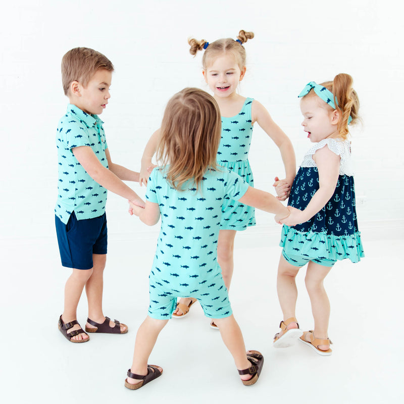 Fish and Ships Short Sleeve Button Romper