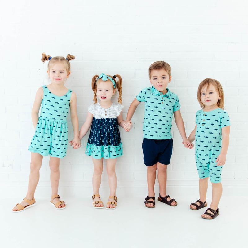 Fish and Ships Short Sleeve Button Romper