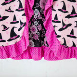 Close-up of hot pink ruffle trim. 