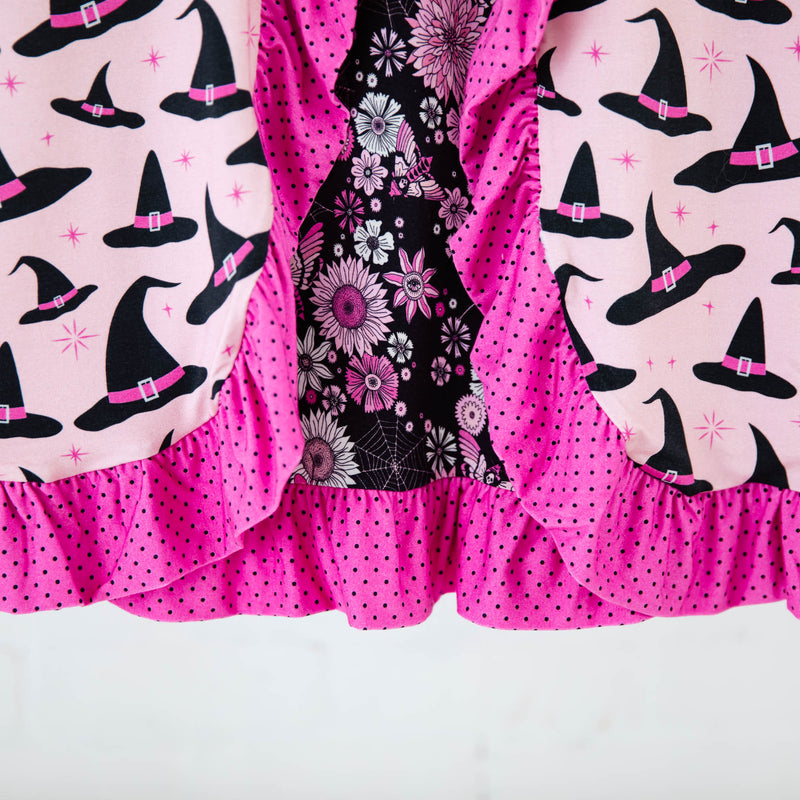 Close-up of hot pink ruffle trim. 