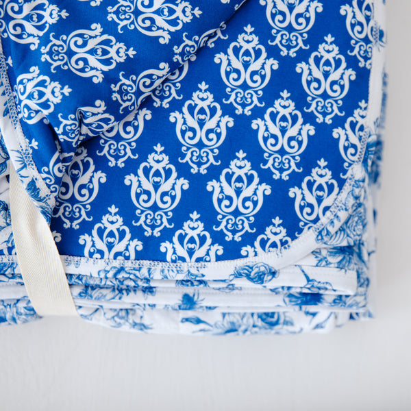 Blue Damask Floral Quilted Children's Bamboo Blanket - DROPS MAY 1ST