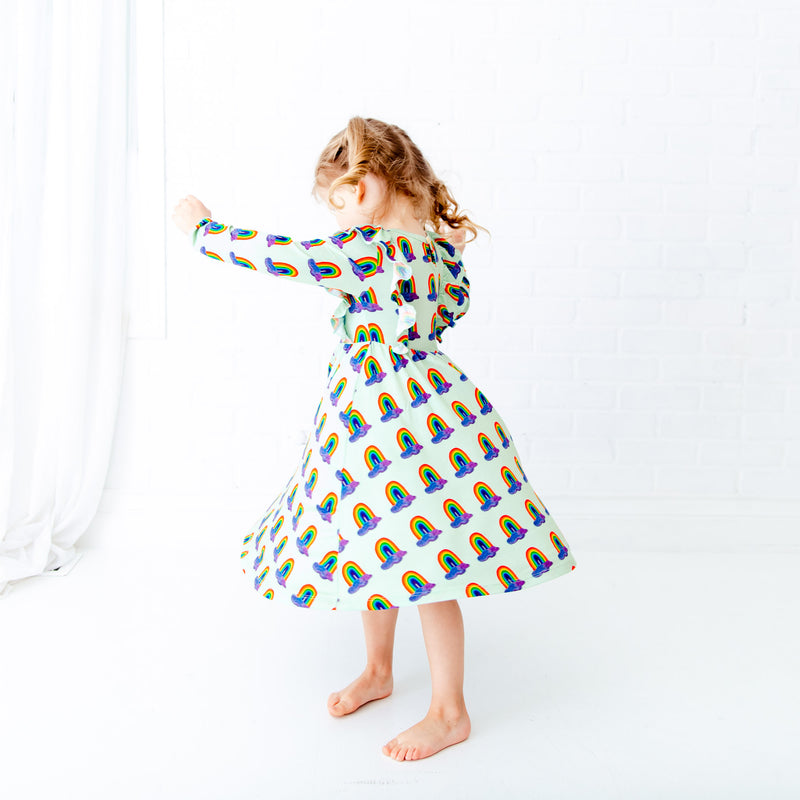 Slumber Over The Rainbow Long Sleeve Twirler Dress