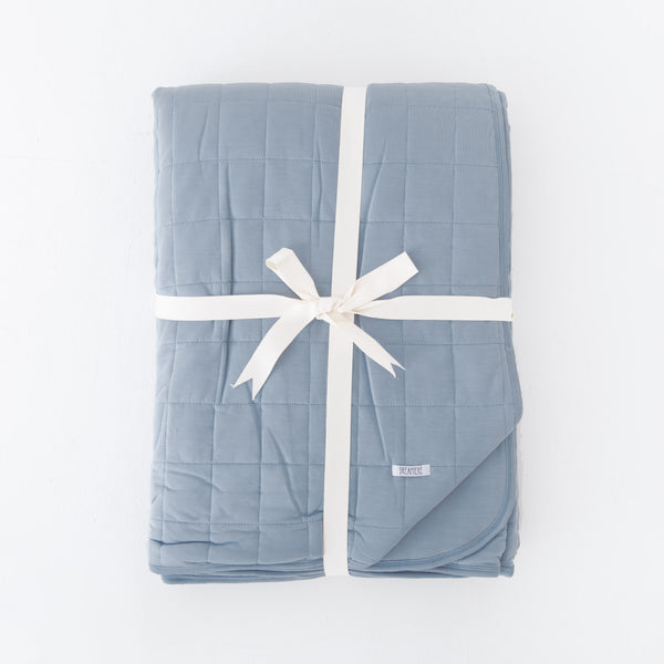Smoky Blue Quilted Adult Bamboo Blanket - Three Layer
