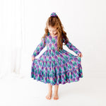 Electric Blooms Long Sleeve Swing Dress